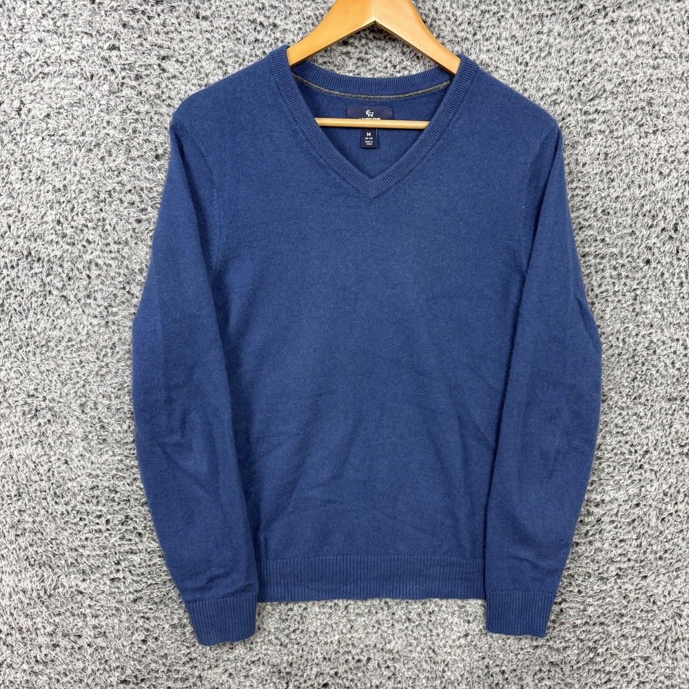 Lands End Cashmere Sweater Adult Medium Blue V Neck Knit Pullover M Mens M